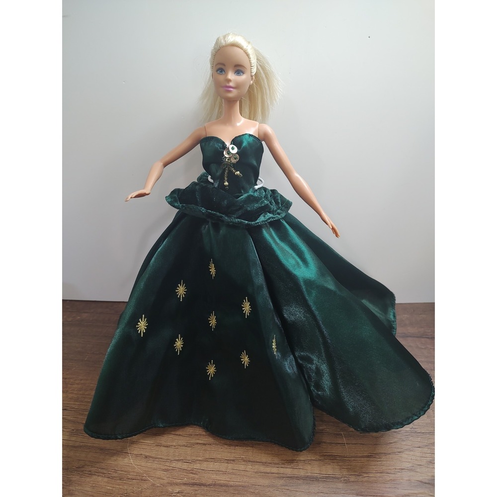 Fashion Doll Fashion Holiday Green Velvet Gold Snowflake Strapless Dress Only A9